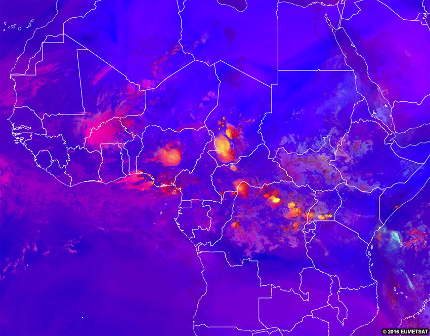 EUMETSAT severe convection RGB over Africa, 0600 UTC 15 Jun 2016