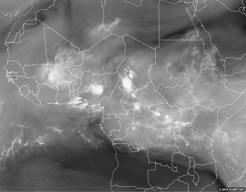 EUMETSAT water vapour image over Africa, 0600 UTC 15 Jun 2016