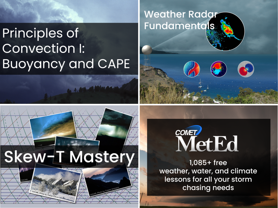 Graphic showing examples of lessons for storm chasing