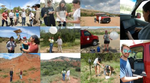 SCORCHER field phase depicted via photographs taken during different times of the campaign in Palo Duro Canyon State Park illustrating involvement of WTAMU UG students.
