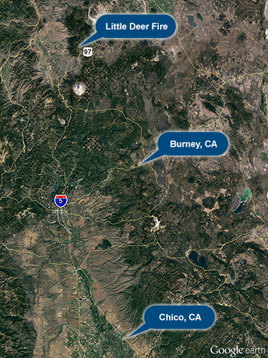 Locations for Little Deer Fire, Burley and Chico, CA.