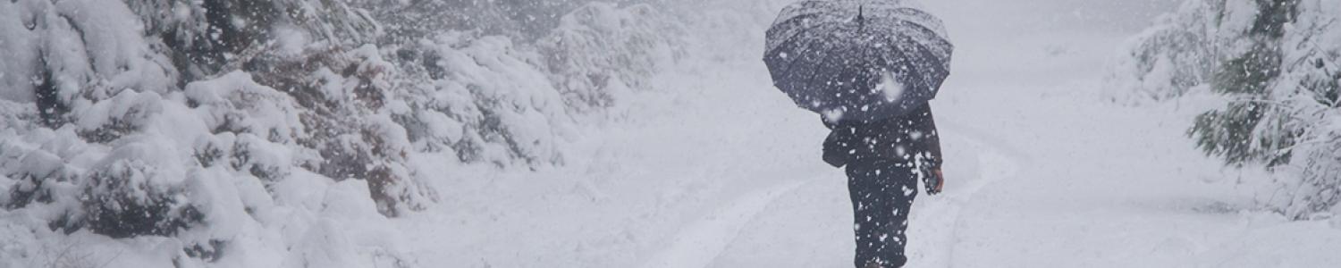 winter weather, person walking in the snow