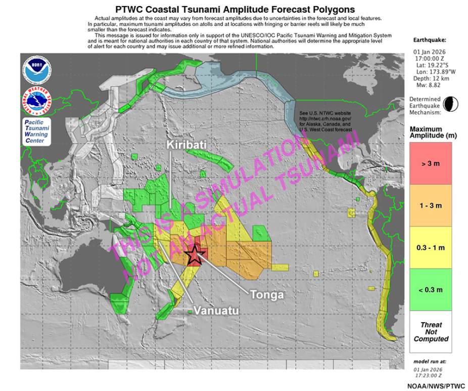 A map showing coastal tsunami amplitude polygons. 
