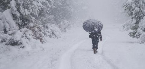 winter weather, person walking in the snow